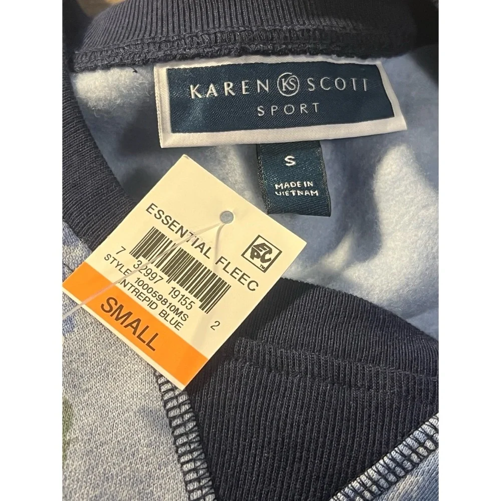 Karen Scott blue floral print pull over sweatshirt size S NWT